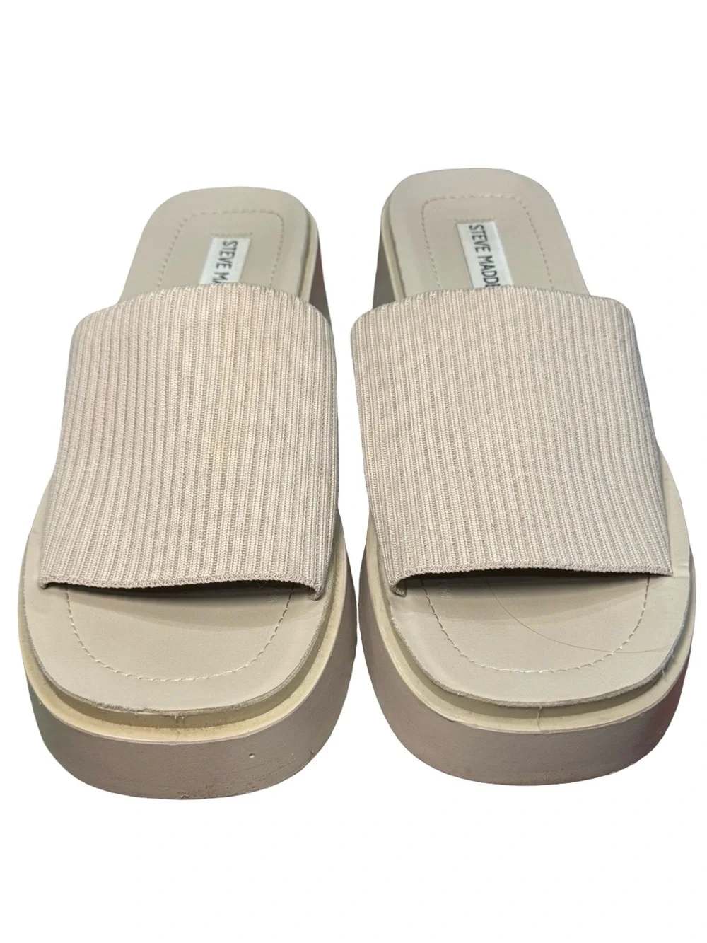 🫧🤍 Steve Madden Neutral Ribbed Slide Platform‎ Sandals in Beige 🤍🫧
